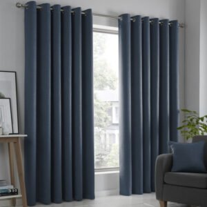 Fusion Strata Woven Dimout Ready Made Eyelet Curtains Navy