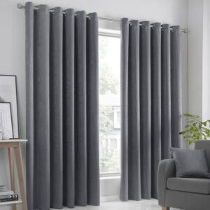 Fusion Strata Woven Dimout Ready Made Eyelet Curtains Charcoal