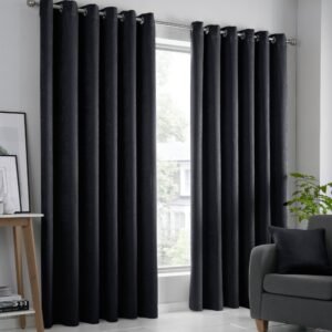 Fusion Strata Ready Made Eyelet Curtains Black