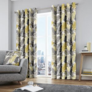 Fusion Tropical Ready Made Eyelet Curtains Ochre