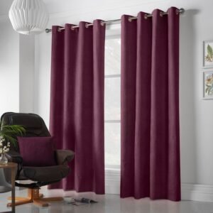 Chenille Ready Made Eyelet Curtains Aubergine