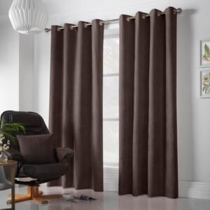 Chenille Ready Made Eyelet Curtains Chocolate