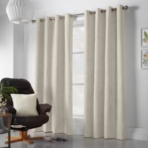 Chenille Ready Made Eyelet Curtains Cream
