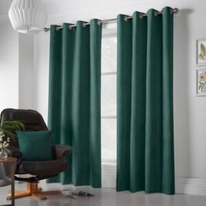 Chenille Ready Made Eyelet Curtains Green