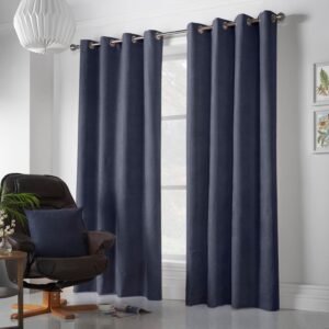Chenille Ready Made Eyelet Curtains Navy