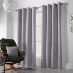 Chenille Ready Made Eyelet Curtains Silver