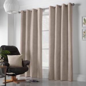 Chenille Ready Made Eyelet Curtains Taupe