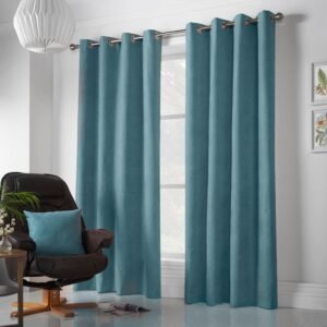 Chenille Ready Made Eyelet Curtains Teal