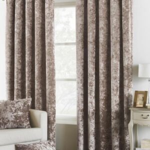 Paoletti Verona Crushed Velvet Lined Ready Made Eyelet Curtains Oyster
