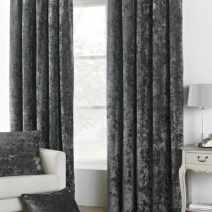 Paoletti Verona Crushed Velvet Lined Ready Made Eyelet Curtains Pewter
