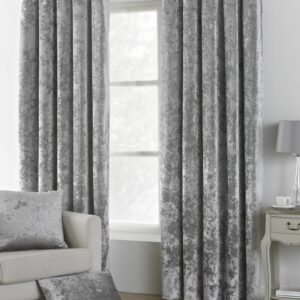Paoletti Verona Crushed Velvet Lined Ready Made Eyelet Curtains Silver
