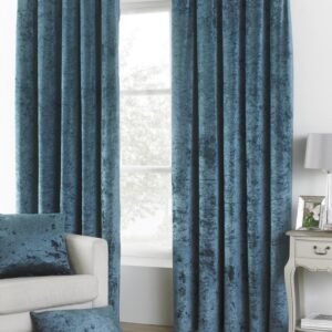 Paoletti Verona Crushed Velvet Lined Ready Made Eyelet Curtains Teal