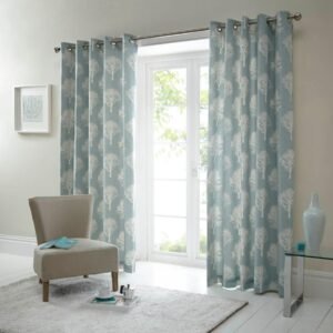 Fusion Woodland Ready Made Eyelet Curtains Duck Egg Blue